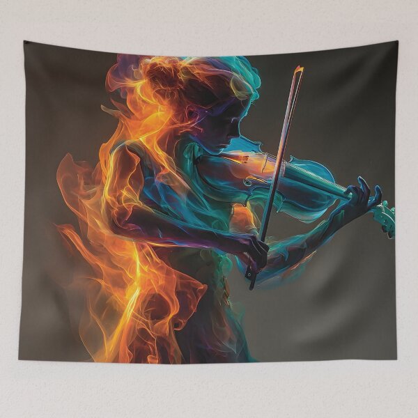 Item preview, Stunning violinist engulfed in neon flames designed and sold by dcrc.