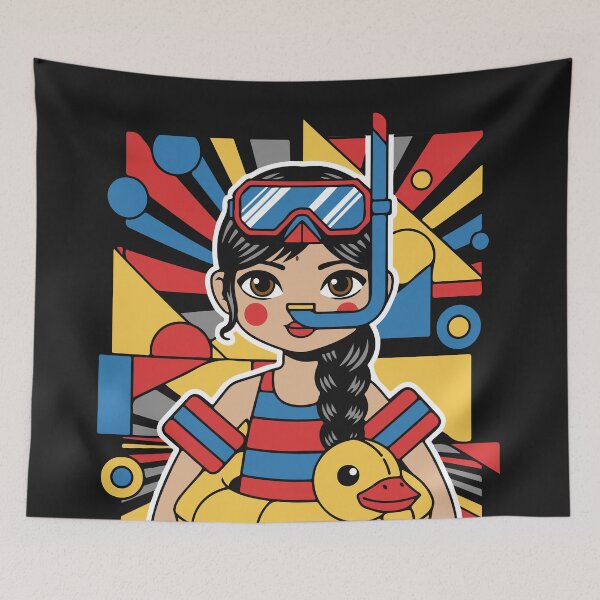 Item preview, Girl with armbands, duck float, goggles, snorkel designed and sold by Yeicoboo.