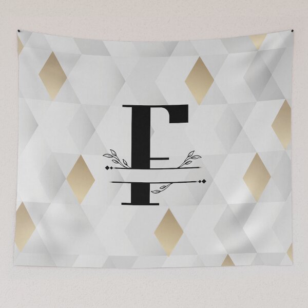 Item preview, Monogram...F... on abstract grey and gold diamond background designed and sold by CHASAcreative.