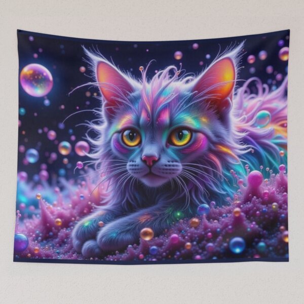 Item preview, Cosmic Rainbow Kitty Art Print – Psychedelic Neon Cat Illustration for Fantasy & Galaxy Lovers designed and sold by Whimsical Art by Angela.