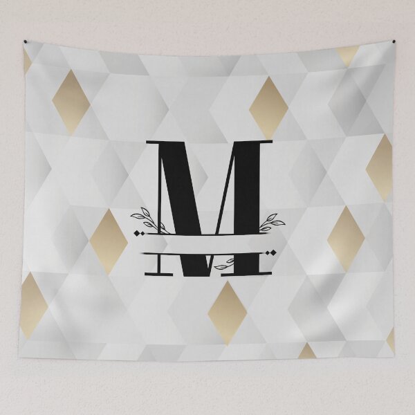 Item preview, Monogram...M... with abstract gold and grey diamond background designed and sold by CHASAcreative.
