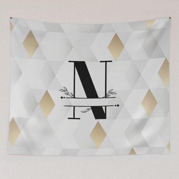 Item preview, Monogram...N... with abstract gold and grey diamond background designed and sold by CHASAcreative.