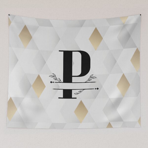Item preview, Monogram...P... with abstract gold and grey diamond background designed and sold by CHASAcreative.