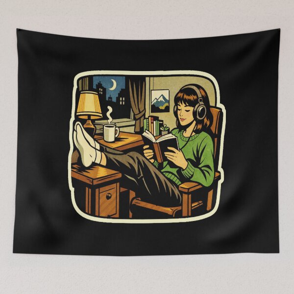 Item preview, Book Lover Lofi Girl – Armchair Night Reader – gift for book lovers • Retro Comics • Vintage Halftone designed and sold by JacobKAurumhead.