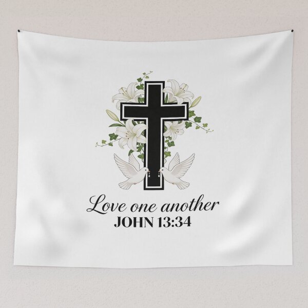 Item preview, Christian Cross with White Lilies and Doves – Peace & Faith Design designed and sold by truongloc246.