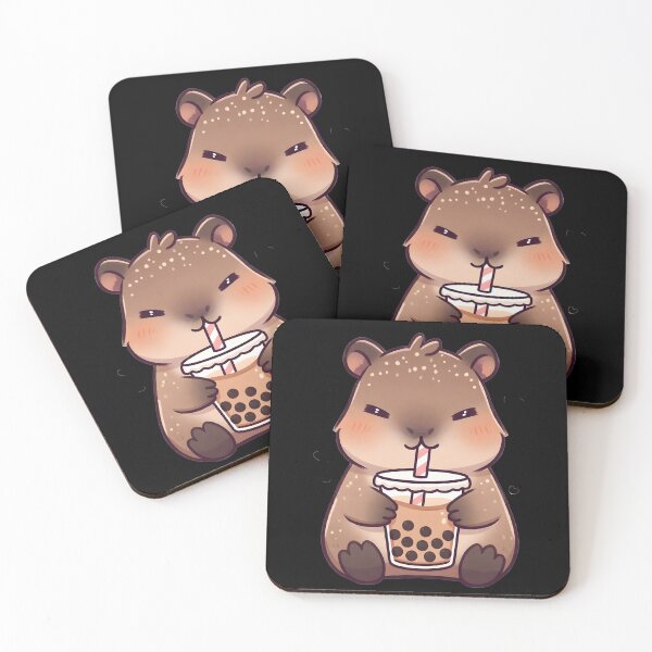 Item preview, Kawaii Capybara Drinking Milk Tea designed and sold by Clauxel.