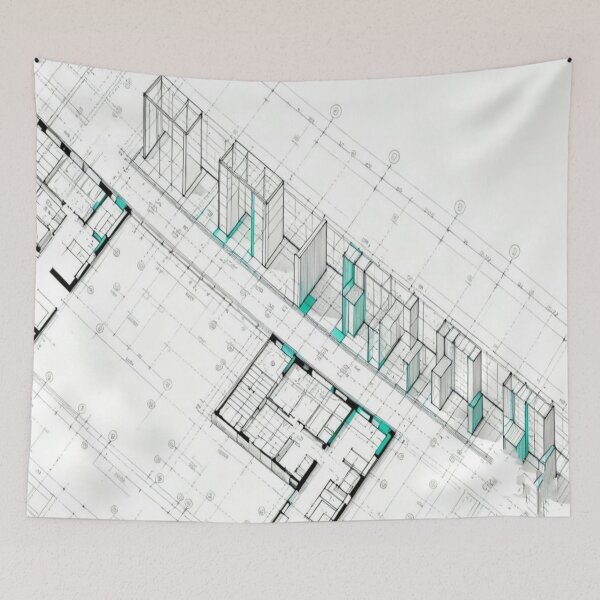 Item preview, Spatial Blueprint – 2D/3D Architectural Layout with Cyan Highlights designed and sold by Cristhian Almanza.