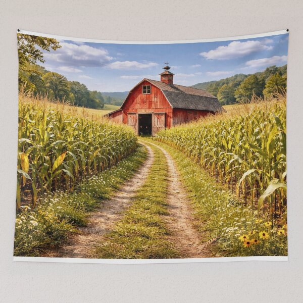 Item preview, Old Red Barn in Cornfield designed and sold by Myra365Art.