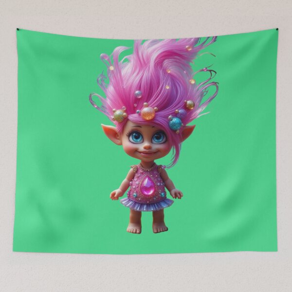 Item preview, Pixie Pop Stardazzle | Whimsical Troll Doll Art with Pink Hair | Cute Fantasy Character Art | Retro designed and sold by Whimsical Art by Angela.