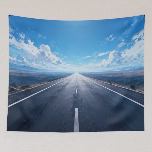 Item preview, Infinite Path – Straight Highway into Horizon with Blue Sky and Mountains designed and sold by Cristhian Almanza.