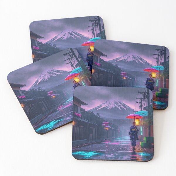 Item preview, Cyberpunk Japan Ukiyo-e | Neon Rainy Mount Fuji designed and sold by Vandy Fullam.