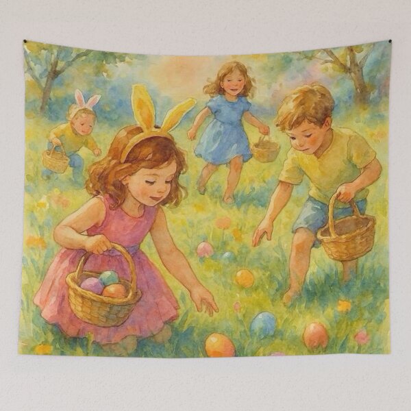 Item preview, Children on an Easter Egg Hunt designed and sold by TinCatOutPost.