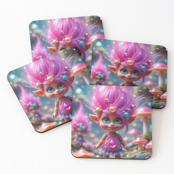 Item preview, Pixie Pop Stardazzle | Whimsical Troll Doll Art with Pink Hair | Cute Fantasy Character Art | Retro designed and sold by Whimsical Art by Angela.