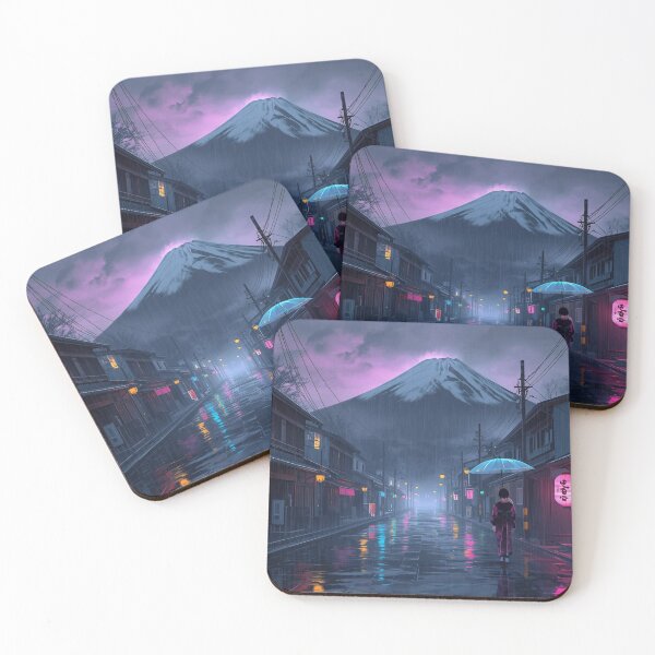 Item preview, Neo-Urban Ukiyo-e: Rainy Fuji Afternoon with Glowing Puddles designed and sold by Vandy Fullam.