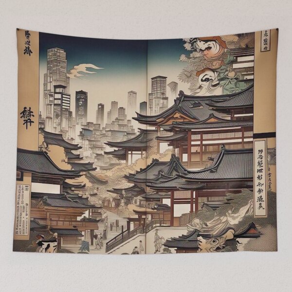 Item preview, Modern Tokyo Metropolis Ukiyo-e: Sunset Cityscape & Mount Fuji designed and sold by Vandy Fullam.