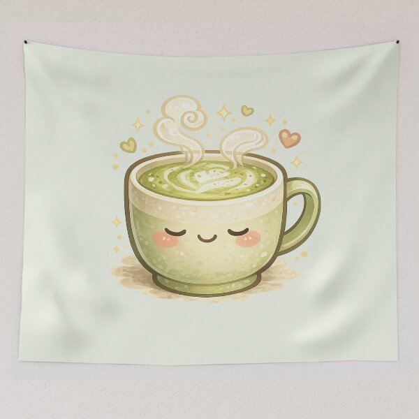 Item preview, Cute Matcha Latte – Cozy Kawaii Drink Illustration designed and sold by MeghannsMinimalMeals.