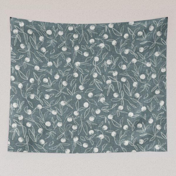 Item preview, Vintage Fruits & Leaves with Linen Texture Teal Benjamin Moore Narragansett Green HC-157 designed and sold by LoveAlways-AEP.