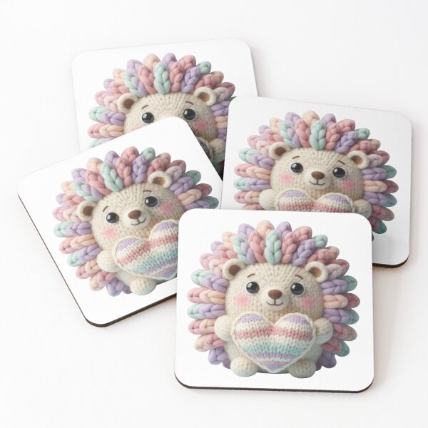 Item preview, Cute Pastel Knitted Hedgehog with Heart – Kawaii Crochet Animal Illustration designed and sold by SoftLoopStudio.
