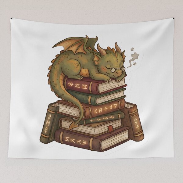 Item preview, Cute Cozy Book Dragon Sleeping on a Book Hoard Aesthetic Sticker designed and sold by StickyGuys.
