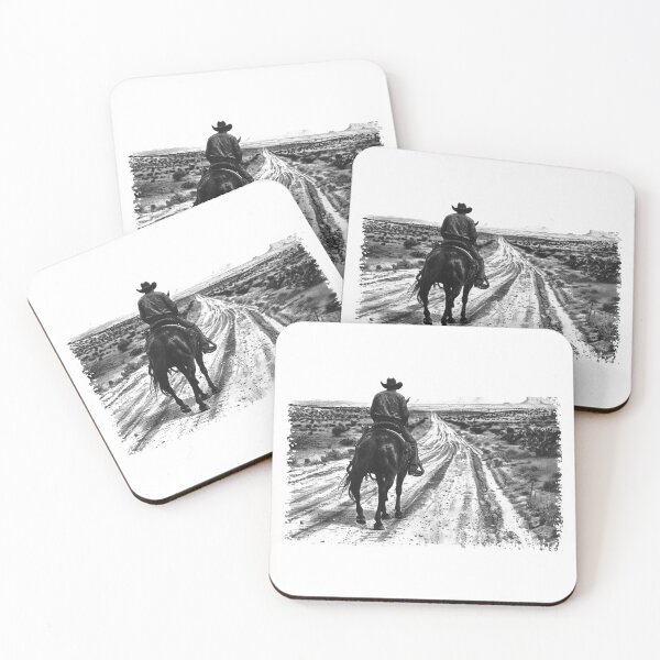 Item preview, Lone Cowboy on Horseback – Western Desert Landscape Art designed and sold by inkoutninja.