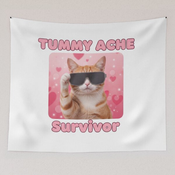 Item preview, Tummy ache survivor, cool cat, cute cat, funnyfits70, Humor, Funny, retro, vintages, funny quotes, animal humor, designed and sold by FunnyFits70.
