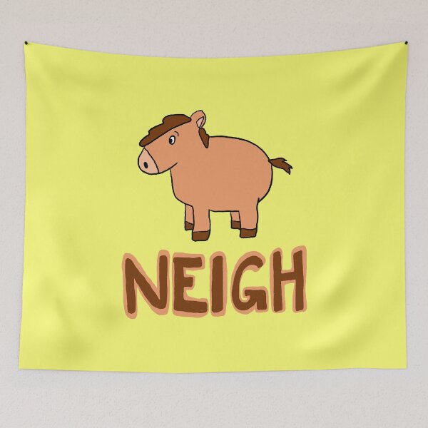 Item preview, ‘Neigh’ cartoon horse with neon yellow background  designed and sold by skunkandpumpkin.