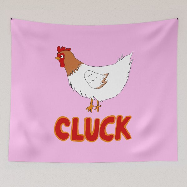 Item preview, ‘Cluck’ cartoon chicken hen with pastel pink background designed and sold by skunkandpumpkin.