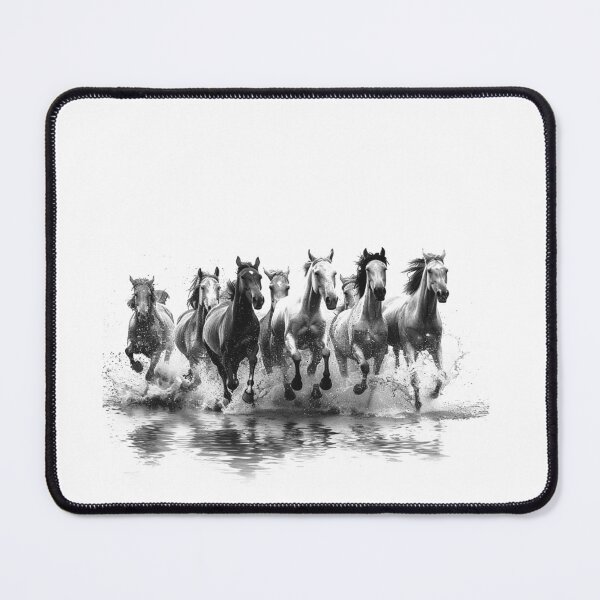 Item preview, Running Horses Through Water – Black and White Freedom Art designed and sold by inkoutninja.