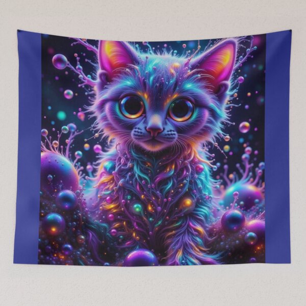 Item preview, Cosmic Rainbow Kitten Art Print – Psychedelic Neon Cat Illustration for Fantasy & Galaxy Lovers designed and sold by Whimsical Art by Angela.