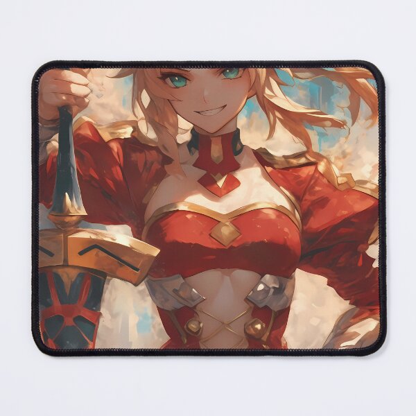 Item preview, Red Saber Mordred Fate Grand Order Anime Girl with Fiery Sword designed and sold by TorbenKuhano.
