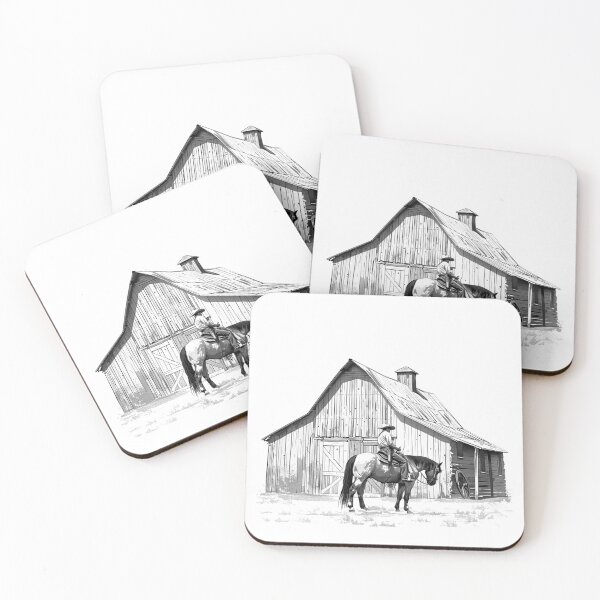 Item preview, Cowboy and Horse at Rustic Barn – Western Country Life Art designed and sold by inkoutninja.