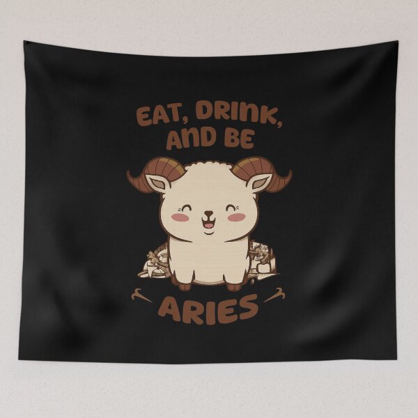 Item preview, Eat, Drink, and Be Aries – Cute Zodiac Ram Illustration designed and sold by PowerSSales.