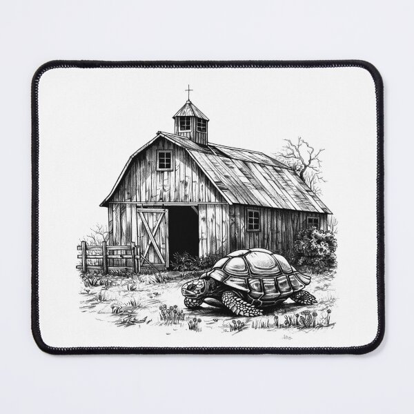 Item preview, Tortoise at the Barn – Rustic Farm Life Black and White Art designed and sold by inkoutninja.
