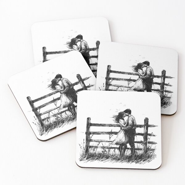 Item preview, Romantic Couple by Fence – Black and White Country Love Art designed and sold by inkoutninja.