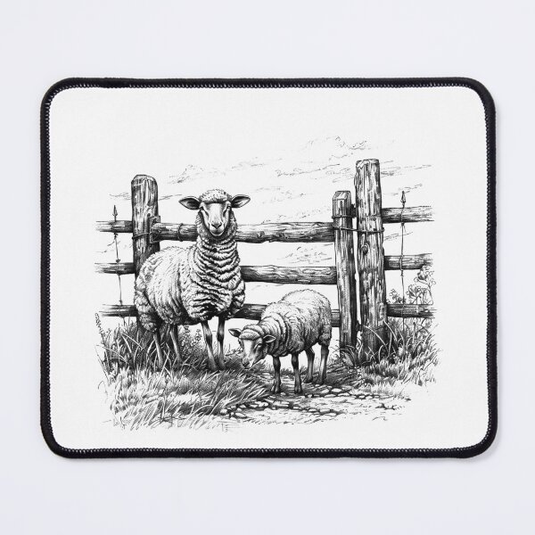 Item preview, Sheep by Wooden Fence – Rustic Farm Life Black and White Art designed and sold by inkoutninja.