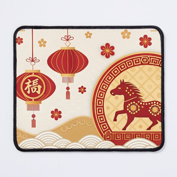 Item preview, Lunar New Year Horse Elegant Red Lanterns & Golden Waves designed and sold by Jirada.