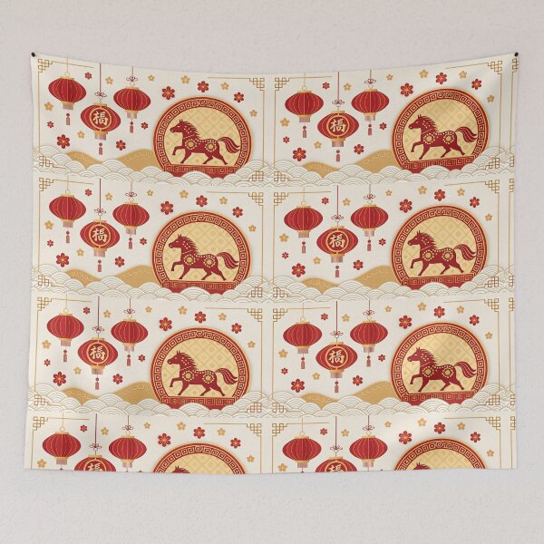 Item preview,  Lunar New Year Horse   Elegant Red Lanterns & Golden Waves designed and sold by Jirada.