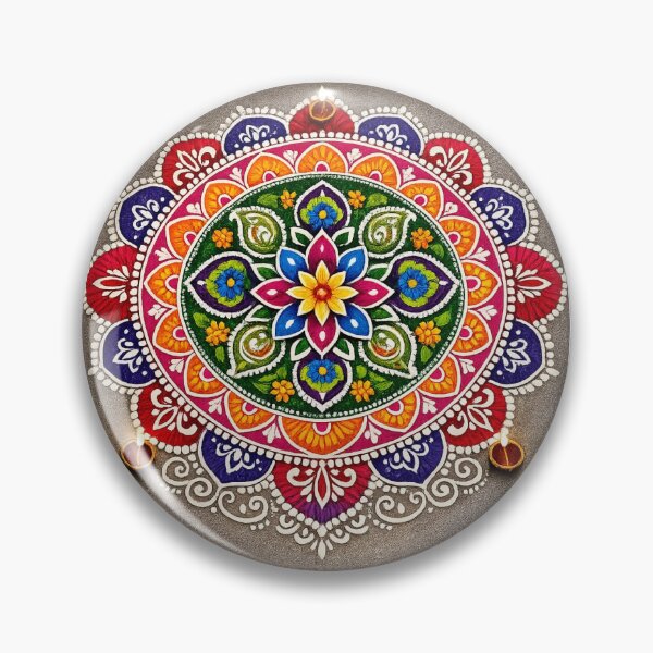 Item preview, Colorful Floral Rangoli Mandala with Diyas – Traditional Indian Festival Art designed and sold by mallikamaruthi.
