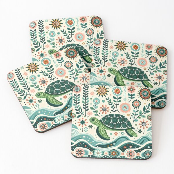 Item preview, Sea Turtle with Ocean Flora – Hope for Wildlife Scandinavian Folk Art by heidiannemorris © designed and sold by FOLK ART FUSION by heidiannemorris.