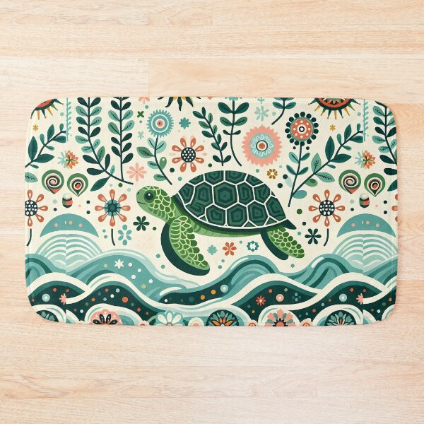 Item preview, Sea Turtle with Ocean Flora – Hope for Wildlife Scandinavian Folk Art by heidiannemorris © designed and sold by FOLK ART FUSION by heidiannemorris.
