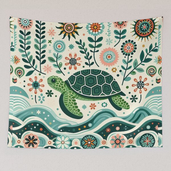 Item preview, Sea Turtle with Ocean Flora – Hope for Wildlife Scandinavian Folk Art by heidiannemorris © designed and sold by FOLK ART FUSION by heidiannemorris.
