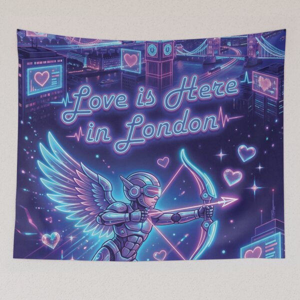 Item preview, Cyberpunk Cupid Neon Love in London Skyline designed and sold by DGtaLrtcom.