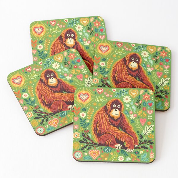 Item preview, Orangutan with Floral Motifs – Hope for Wildlife Scandinavian Folk Art by heidiannemorris © designed and sold by FOLK ART FUSION by heidiannemorris.