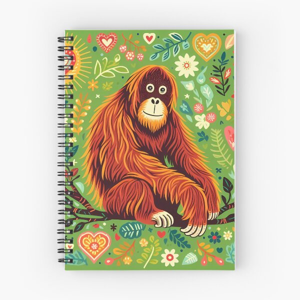 Item preview, Orangutan with Floral Motifs – Hope for Wildlife Scandinavian Folk Art by heidiannemorris © designed and sold by FOLK ART FUSION by heidiannemorris.