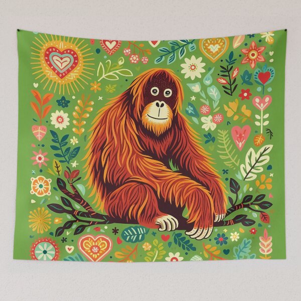 Item preview, Orangutan with Floral Motifs – Hope for Wildlife Scandinavian Folk Art by heidiannemorris © designed and sold by FOLK ART FUSION by heidiannemorris.