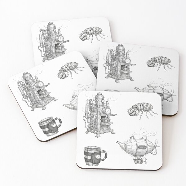 Item preview, Steampunk Coffee and Mechanical Wonders Illustration designed and sold by NonditStudio.