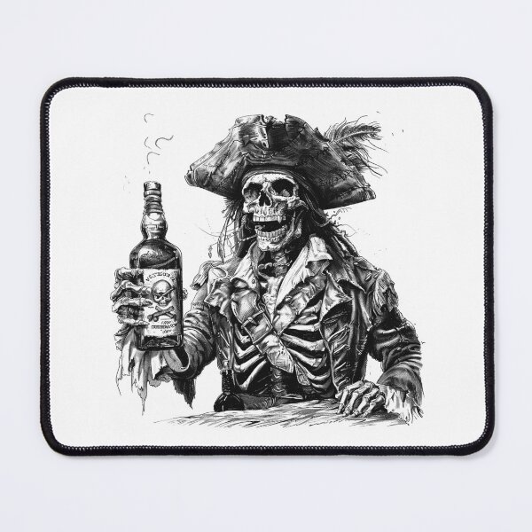 Item preview, Skeleton Pirate with Rum – Black and White Swashbuckler Skull Art designed and sold by inkoutninja.