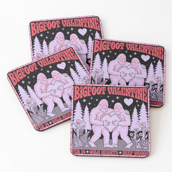 Item preview, Bigfoot Valentine Wild Hearts Retro Woodcut Art designed and sold by zzz888.