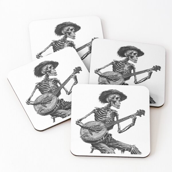 Item preview, Skeleton Banjo Player – Black and White Bluegrass Skull Art designed and sold by inkoutninja.