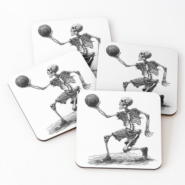 Item preview, Skeleton Playing Basketball – Black and White Sports Skull Art designed and sold by inkoutninja.